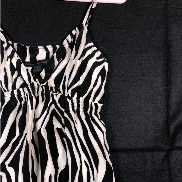 Express Womens Blouse Black Cream Zebra Print V Neck Spaghetti Tank 100% Silk S - Picture 5 of 12